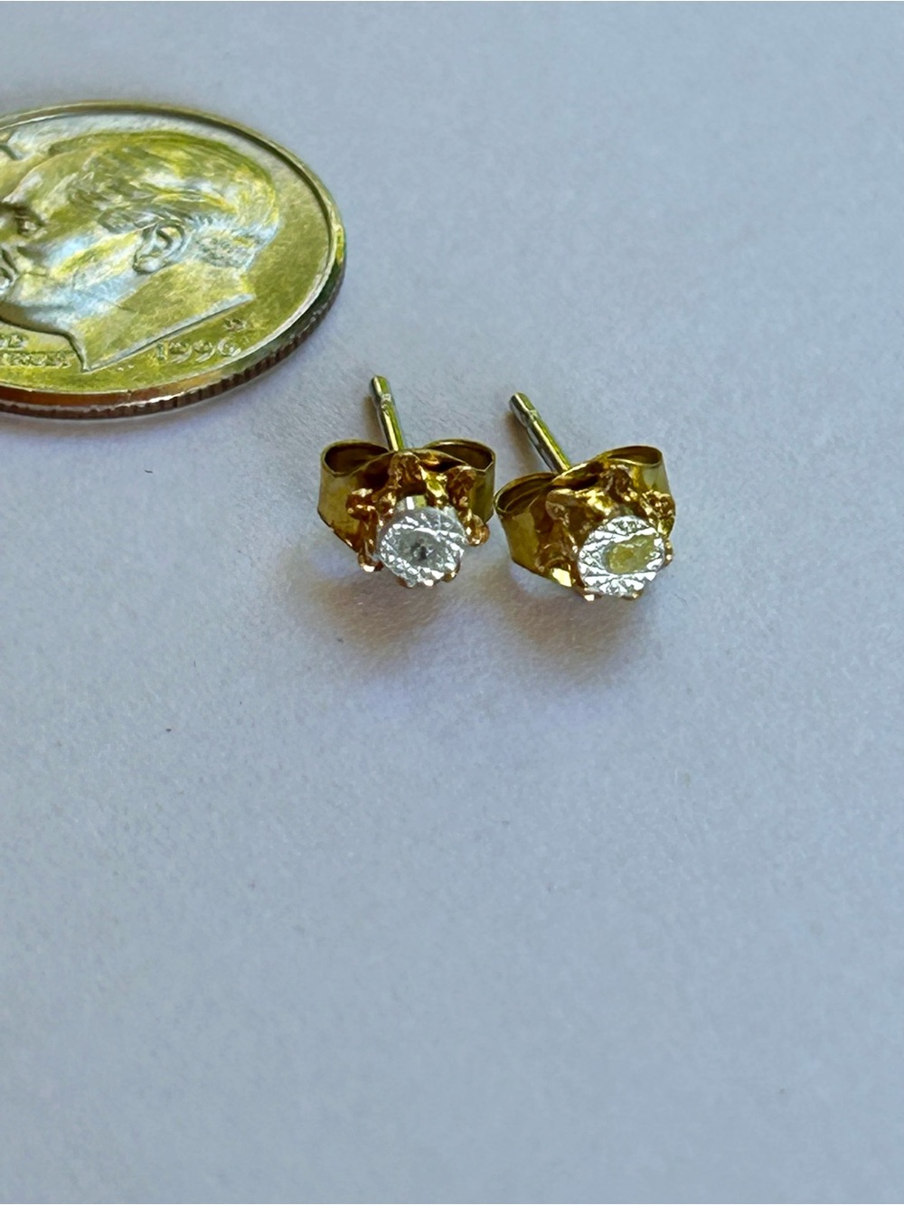 Tiny Gold Round Diamond Stud Earrings -